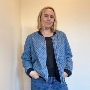 Quilted denim chambray zip up jacket Medium